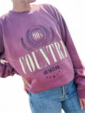 90's Country Music Soundtrack Crewneck Sweatshirt Faded Purple Woman's Large